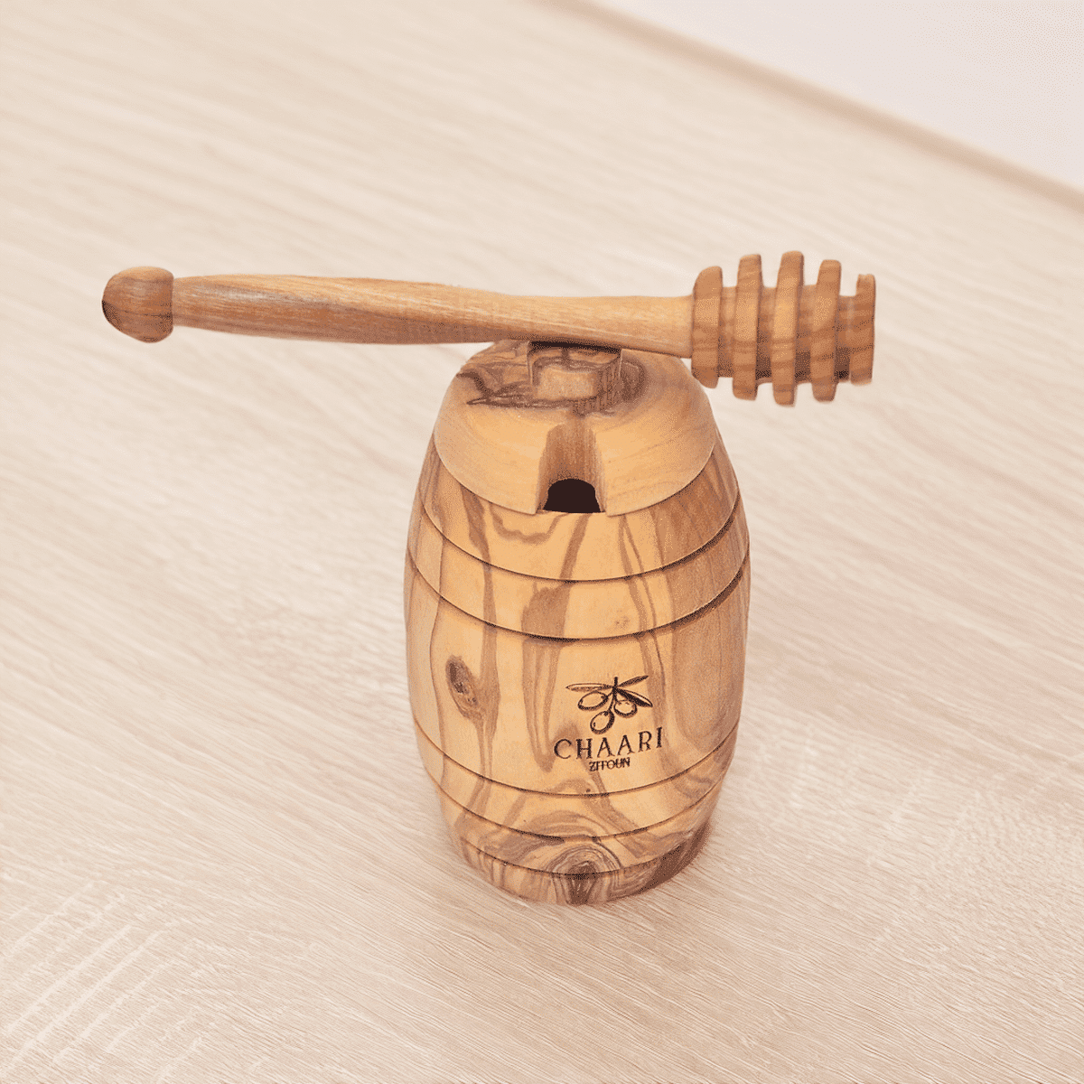 Handgefertigter Honigtopf aus Olivenholz