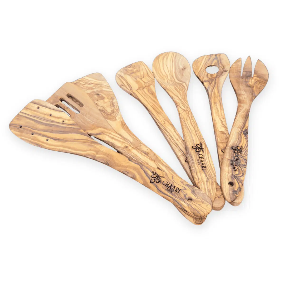7-teiliges Olivenholz Kochlöffel Set - 30 cm